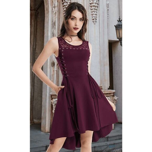 ❤️ Gothic Victorian Sleeveless Lace-Up Hi-Lo Dress with Pockets SIZE S NWT - Picture 5 of 17